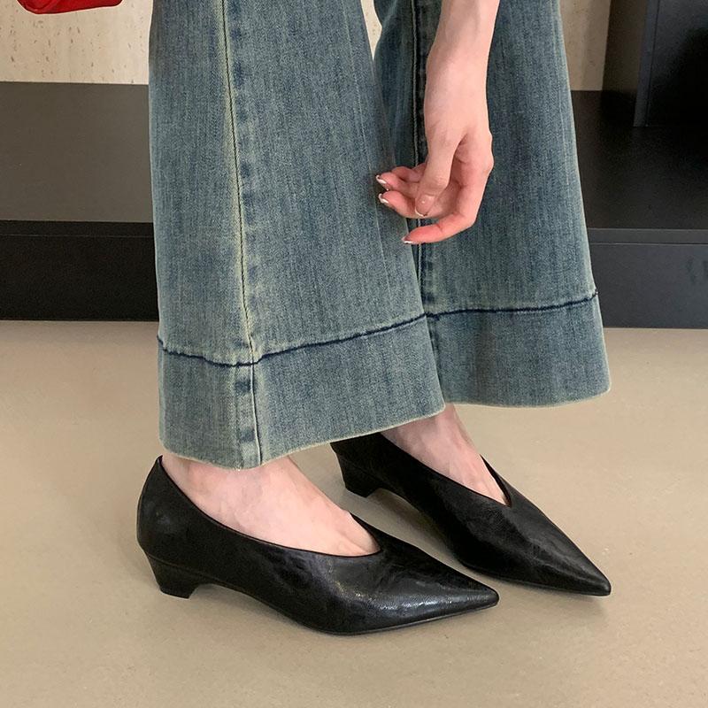 Fashion 2025 New Fashion Shallow Ladies Low Heel Pumps Shoes Luxury Female Pointed Toe Footwear Slip On Women Heeled Shoes