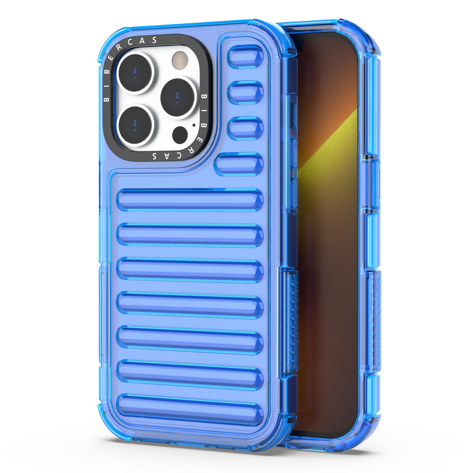 

For iPhone 14 Pro Case Stripe Design Anti-Slip Detachable TPU+PC Phone Cover Blue