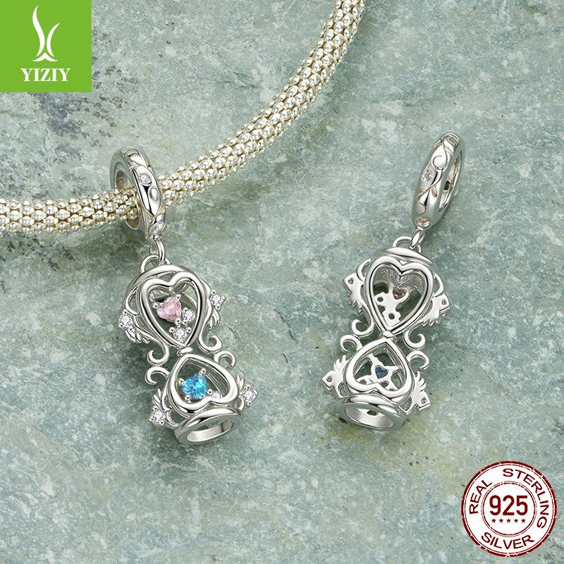 S925 Silver Spring Hourglass Pendant Wind Personality Diy Bracelet Beaded Accessories Charm
