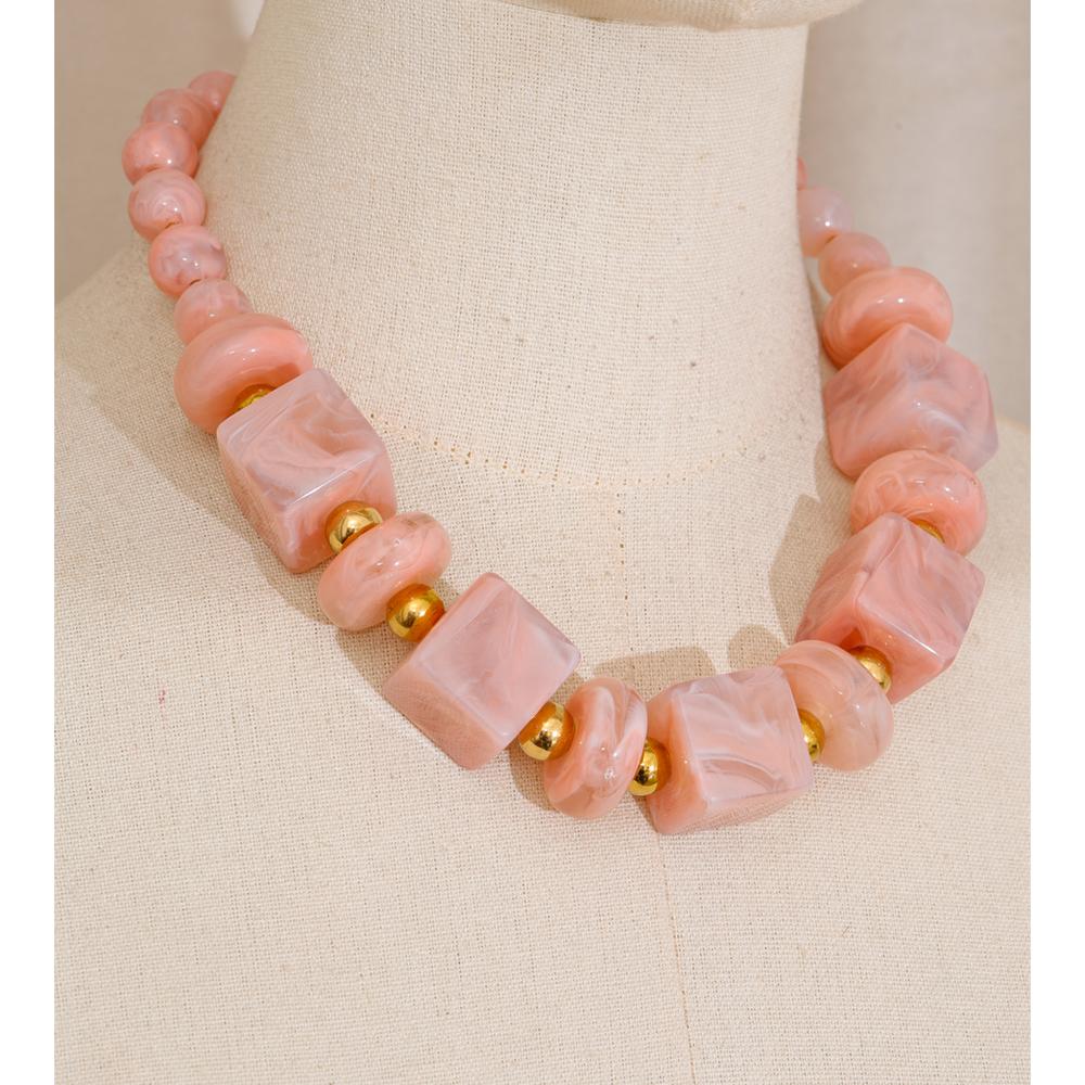 Eetit 2025 Acrylic Square Round Beads Chain Handmade Necklace Stainless Steel Autumn Winter Statement Jewelry Exclusive Style