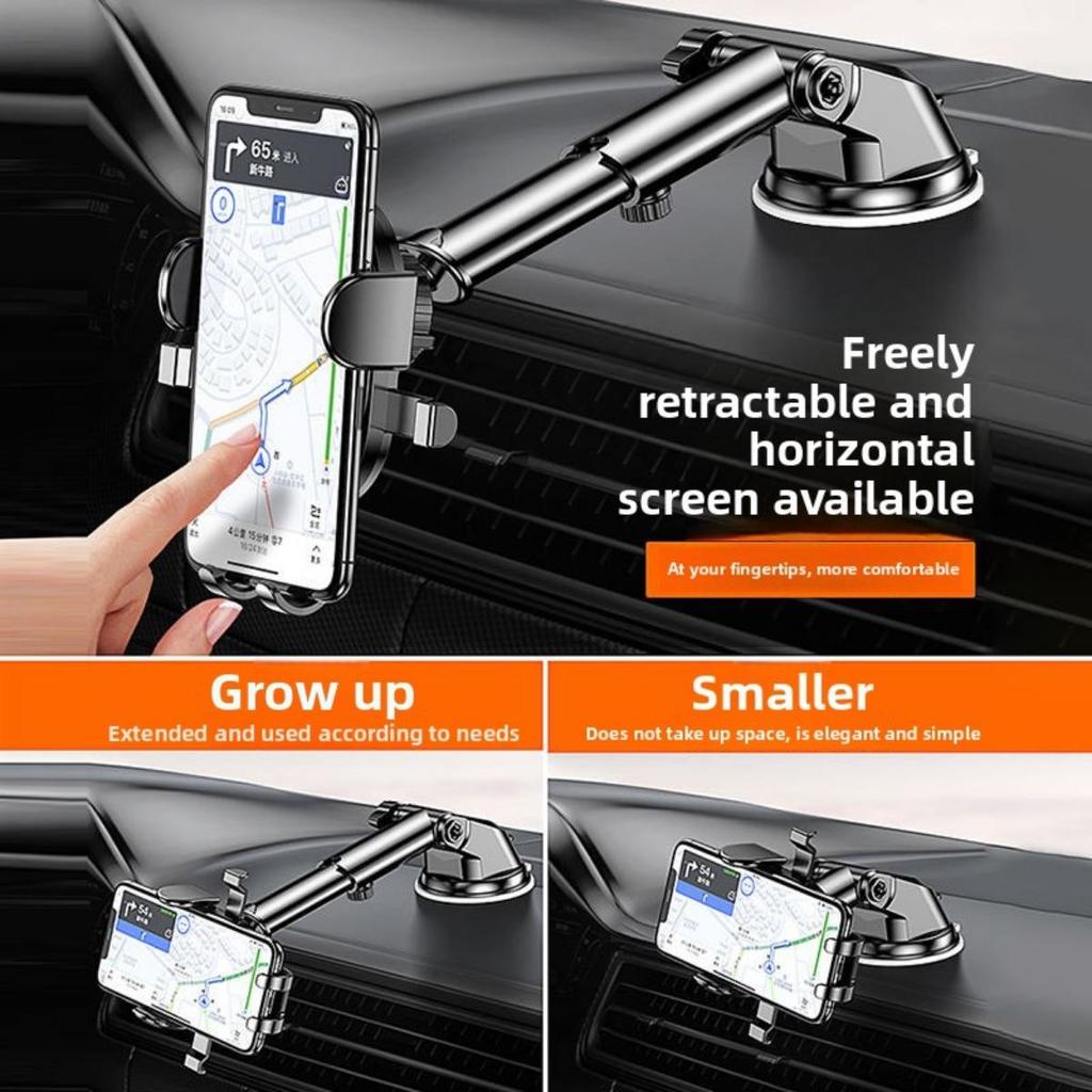 Universal Dashboard Suction Cup Phone Holder - Multifunctional, Telescopic and Rotating with Auto-Locking Feature for Secure Navigation, Car Accessory