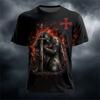 New Men's Halloween Crew-Neck Short-Sleeve T-Shirt Grim Reaper Scythe and Skeleton Print Crew-Neck Short-Sleeve Men's Top