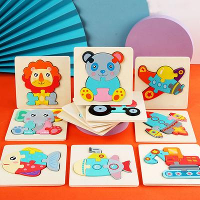 Montessori Toys 3D Cartoon Clutch Wooden Puzzles For Kids Jigsaw Puzzles Montessori Wooden Toys Educational Cognitive Toys Baby