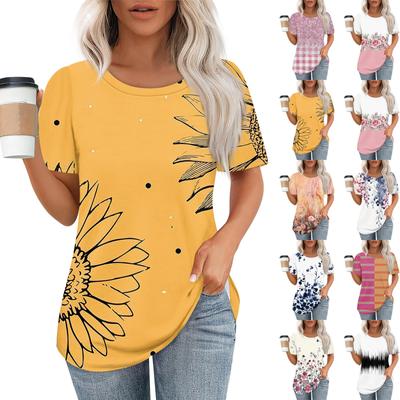 Γυναικείο Μόδα Casual Φλοράλ Μοτίβο Στρογγυλή Λαιμόκοψη Κοντομάνικο T-Shirt Τοπ