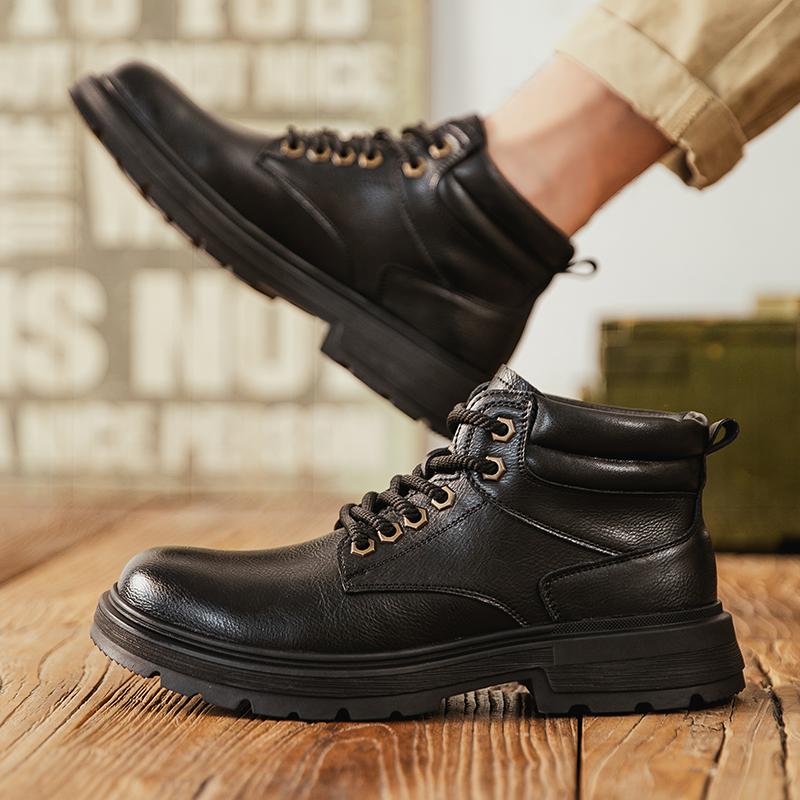 Fashion Men Retro Work Ankle Boots Winter Thick Bottom Casual ankle Boots Leather Chelsea Desert Waterproof Boots Male cotton shoes