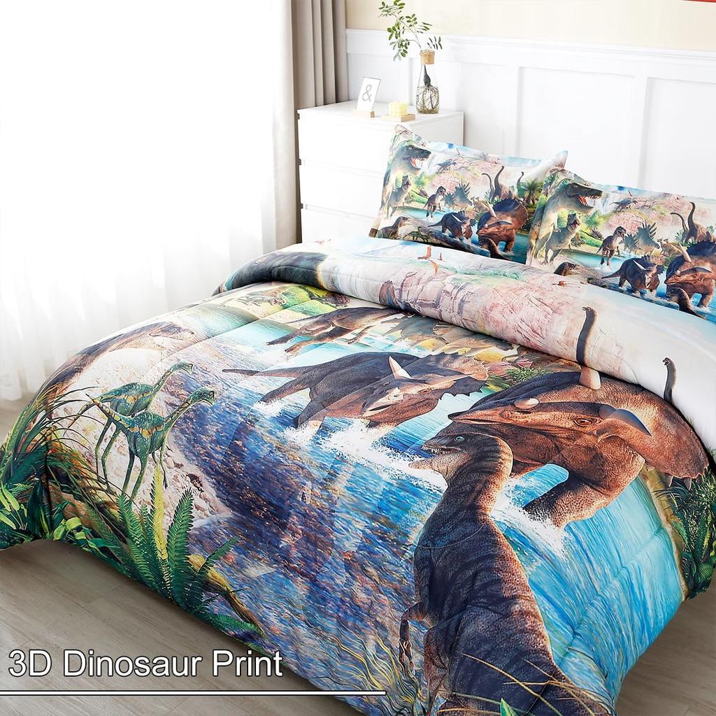 Dinosaurier-Bettwäsche-Set (140 x 200 cm) – Superweiche und lustige Bettwäsche mit Jurassic-Dino-Muster, für Jungen und Teenager, für alle Jahreszeiten
