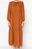 Women's Fashion New Hijab Dress Cinnamon Collar Embroidered Half Patch Linen Look Woven Dress