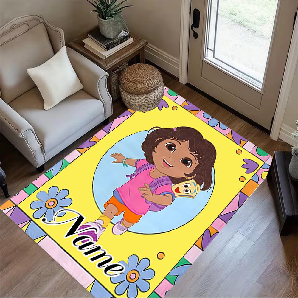 Dora's Colorful Adventure Customize Your Name Area Rug Design for Outdoor Game Room Dormitory Kitchen Anti-slip Rug Office home decor