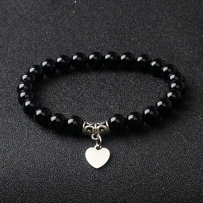 Original Amethyst Heart Charm Bracelets Women 316L Stainless Steel Pendant Bracelets Nature Stone Beaded Couple Jewelry Pulsera