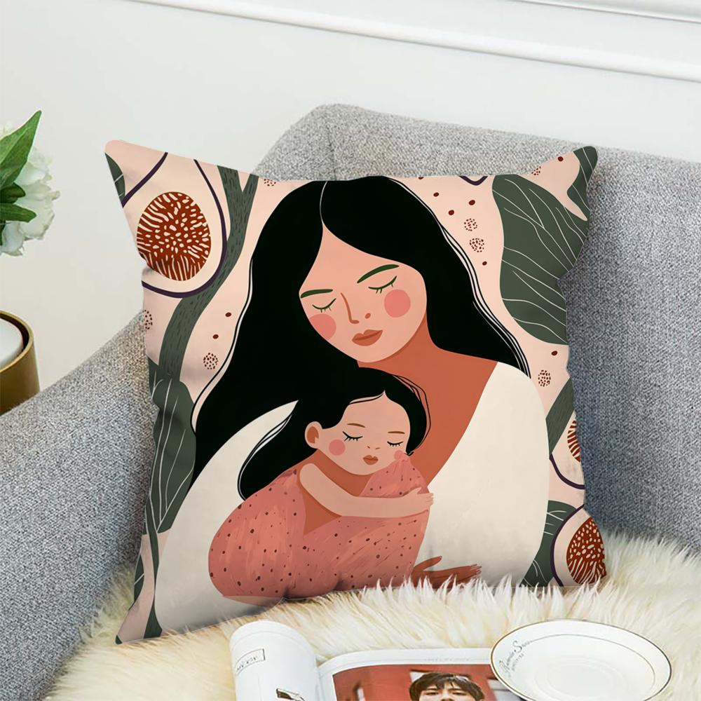 Love Mother Kids Flower Art Pillow Case For Car Sofa Decorative Home Double-sided Print Plush Square Throw Pillow Cushion Cover
