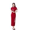 1011 summer new red improved cheongsam temperament waist national style embroidered dress engagement toast summer