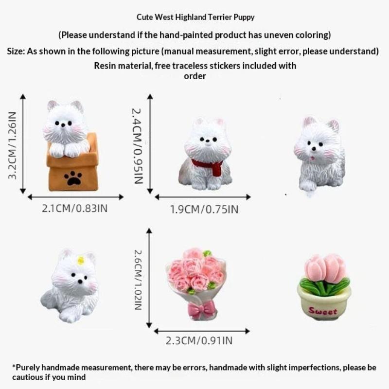 Adorable Scarf West Highland Dog Resin Figurine Mini Size Lifelike Statue for Home Office Desktop Terrarium Decoration