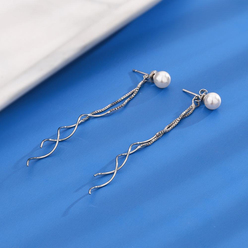 Wave Pearl Long Earline Temperament Star Street Shot Same Earrings Ol Commuter S-Shaped Line Fringed Ear Chain