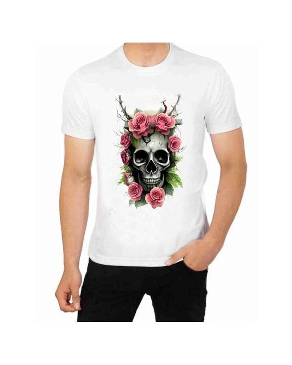 Skull Face Roses and Flowers T-Shirt for Men Apparel Pets Animals
