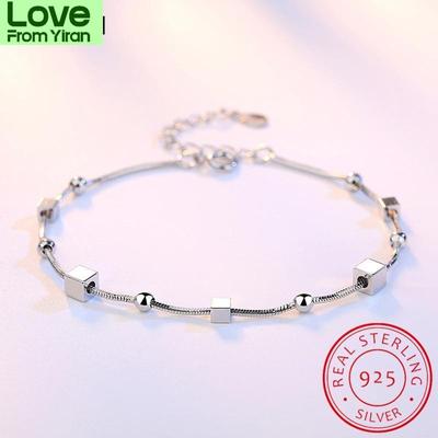 100 % echtes reines 925 Sterling Silber Perlen Kette Box Würfel Charms Armbänder für Frauen Hochzeit Statement Schmuck Bijoux