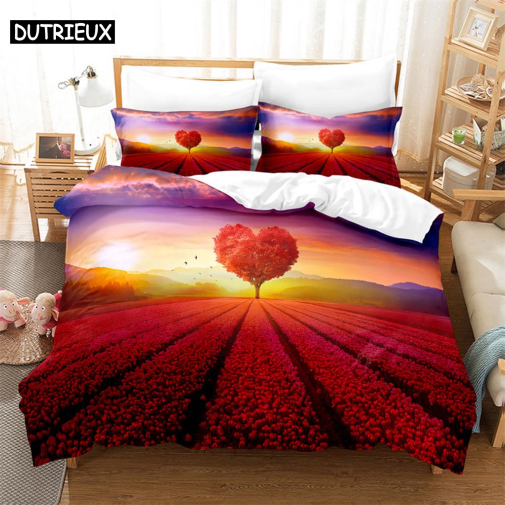 

Flower Landscape Queen Bedding Set Duvet Cover Kids Bedroom Bed Set Comforter Cover Set King Size Duvet Cover Set Bedding Sets (135x200cm)&set