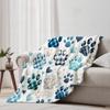 1Pc  Blue Plaid Paw Print Heart Soft Fleece Throw Blanket For Pet Lovers Cozy Warm Decorative Blanket For Couch Bed Sofa
