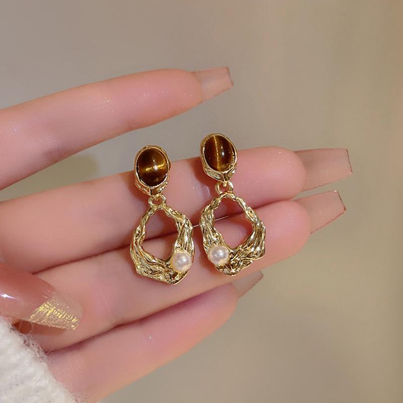 925 Silver Drop Earrings Hoop Pearl Leaf Vintage Irregular For Women Girl Gift Fashion Jewelry Dropship