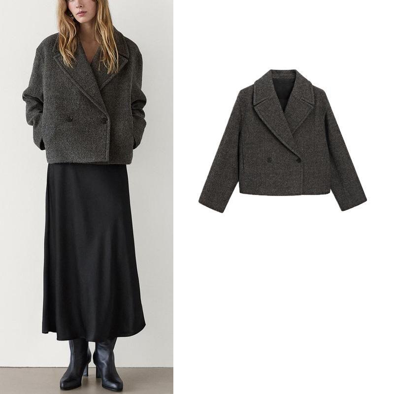 Fall and Winter New Arrival Women's Clothing Fashion Old Money Style Lapel Long Sleeves Short Version Two Buttons Woolen Outwear 6461692