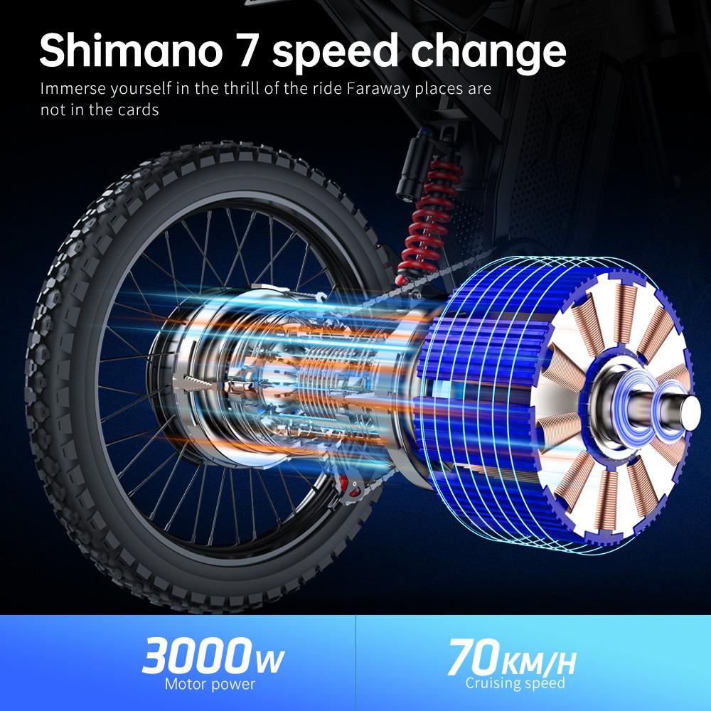 EKXBIKE X21 MAX Trail Electric Bike with 3000W, Samsung 60V 30Ah, Max Speed to 85km/h, Half-twist Throttle, 70/100-19 Tyre, LCD Dashboard