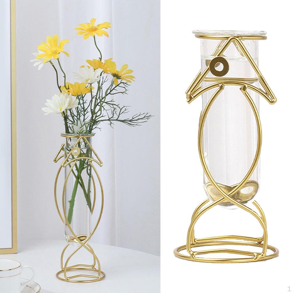 Plants Vase, Iron Dried Flower Vases Holder, Glass Plant Rack Stand for Home Desktop Decoration
