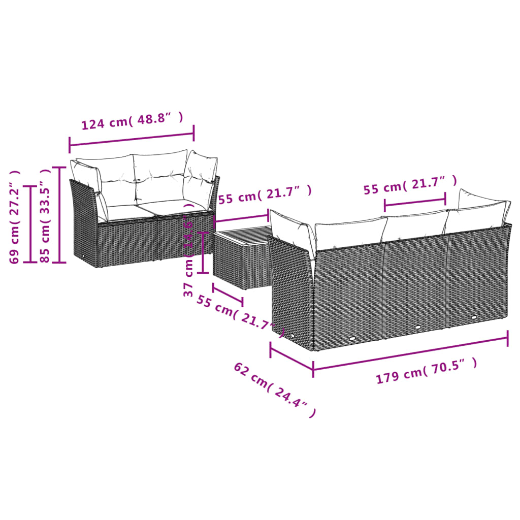 Vidaxl 6-Cz. Set di Mobili da Giardino con Cuscini, Grigio, Polyrattan