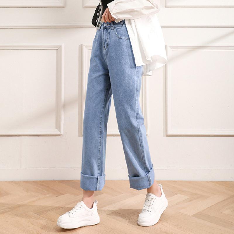 Women's High-Waist Adjustable Multi-Button Wide-Leg Jeans - Loose, Drapey, Slimming, Autumn Pants