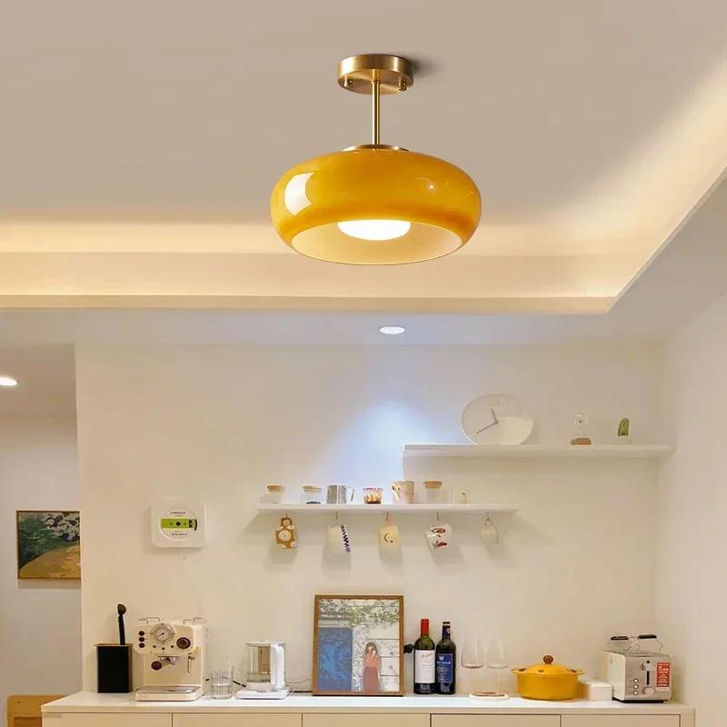 Modern Yellow Glass LED Pendant Lights Fixtures 40W Copper Bedroom Living Room Beside Nordic Hanging Lamparas Chandelier Lamp
