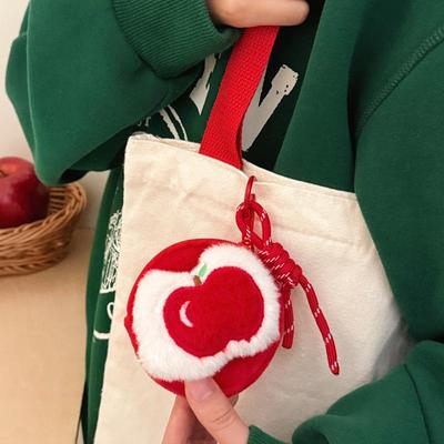 Cute Plush Fruit Apple Pendant Keychain Coin Purse Soft Plush Zipper Small Wallet Backpack Keychain Decorative Pendant Gifts
