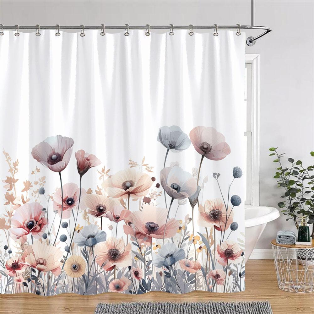 Beautiful Botanical Floral Shower Curtain Watercolour Painting Art Creative Vintage Style Polyester Bath Curtains Bathroom Decor