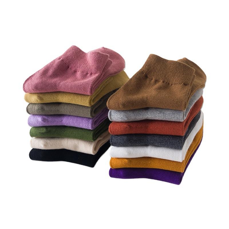 Korte Katoenen Sokken voor Dames, Ademende Effen Kleur College-stijl Katoenen Sokken