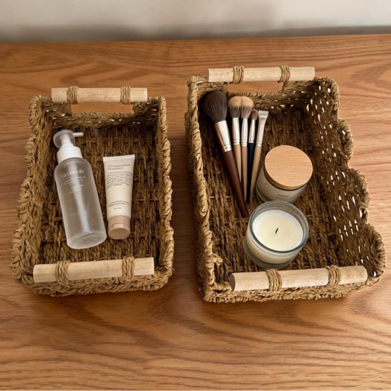 Handwoven Paper Storage Basket Desk Tabletop Cosmetics Remote Toys Minimalist Japanese Style Organizer