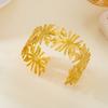 Fashion Geometric Flower Cuff Bracelets for Women Stainless Steel Gold Color Opening Bracelets Party Daily Jewelry Accessories