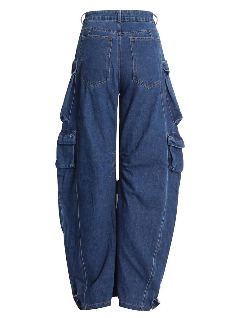 Autumn 2025 Women's High-Waisted Wide-Leg Jeans with Large Pockets and Casual Style