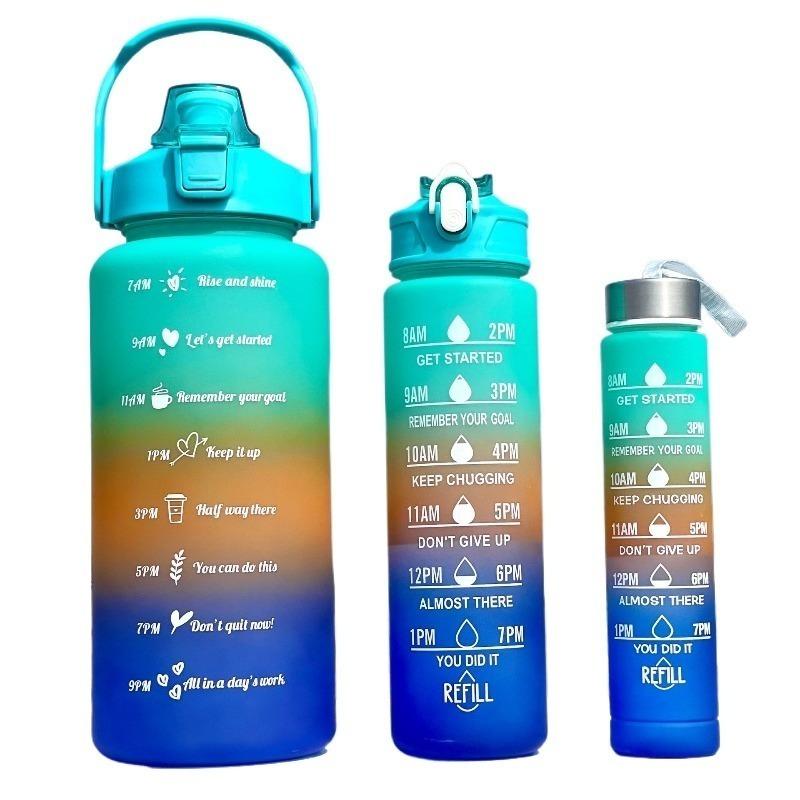 3pcs Gradient Color Frosted Water Bottle 300ml/900ml/2L Capacity Leakproof With Straw For Outdoor Sports Travel Fitness 2000ml 900ml 300ml