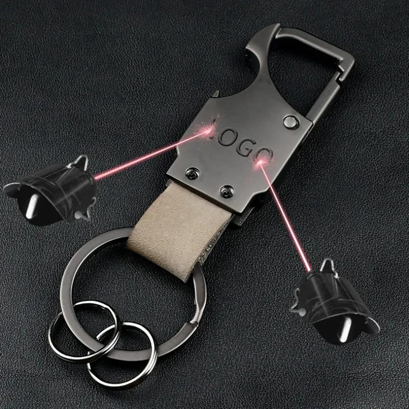 Laser Custom Cowhide Bottle Opener Leather Metal Keychain Multifunctional Key Chain Laser Engrave Car Keyring for Men and Women
