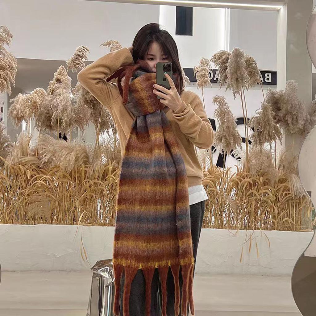 Thick Stripe Pashmina Shawl Scarf Woman Winter Warmer Scarves Lady Fashion Long Wraps Plaid Printed Muffler Soft Shawl