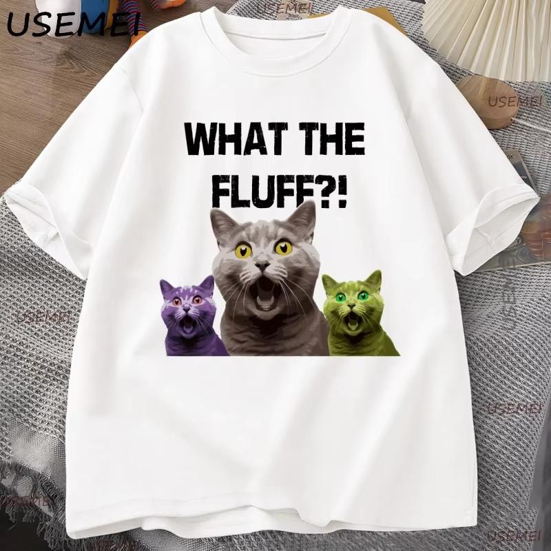 What The Fluff Футболка с кошкой Y2k Унисекс Женская Одежда Повседневная Футболка с коротким рукавом с круглым вырезом Одежда Streetwear Топы S