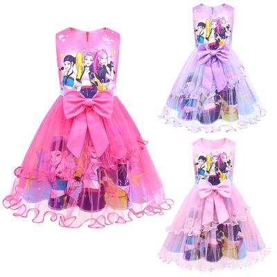 82940 Princess Girls Rumi Zoey Mira Kpop Print Bow Mesh Dress