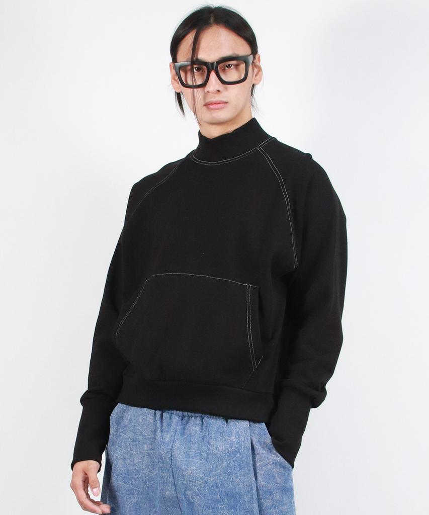 Deumakeu M High-Neck Medium-Fit Stitch Raglan Sweatshirt - Black