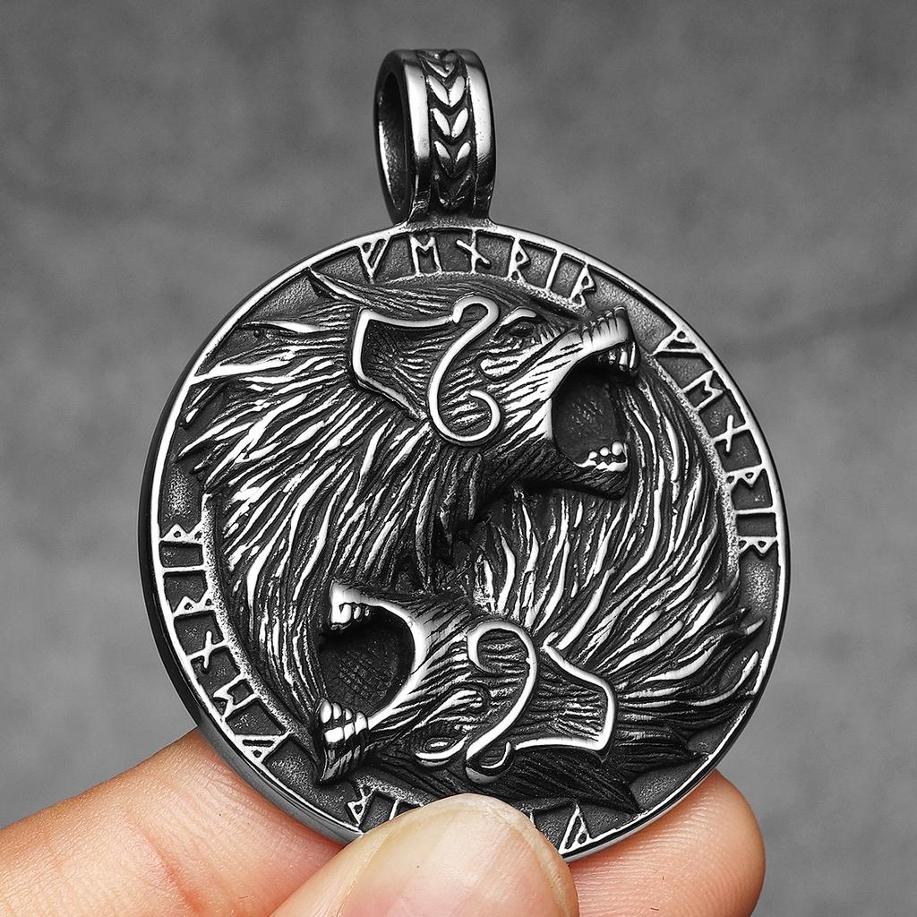 Viking Wolf Runes Ferocious Men Necklaces Stainless Steel Pendant Chain Women Punk Fashion Jewelry Accessories Gifts
