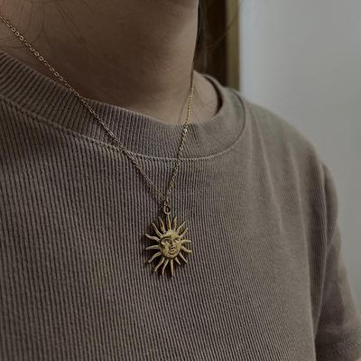 Retro 3D Roestvrij Staal Zon Hanger Ketting