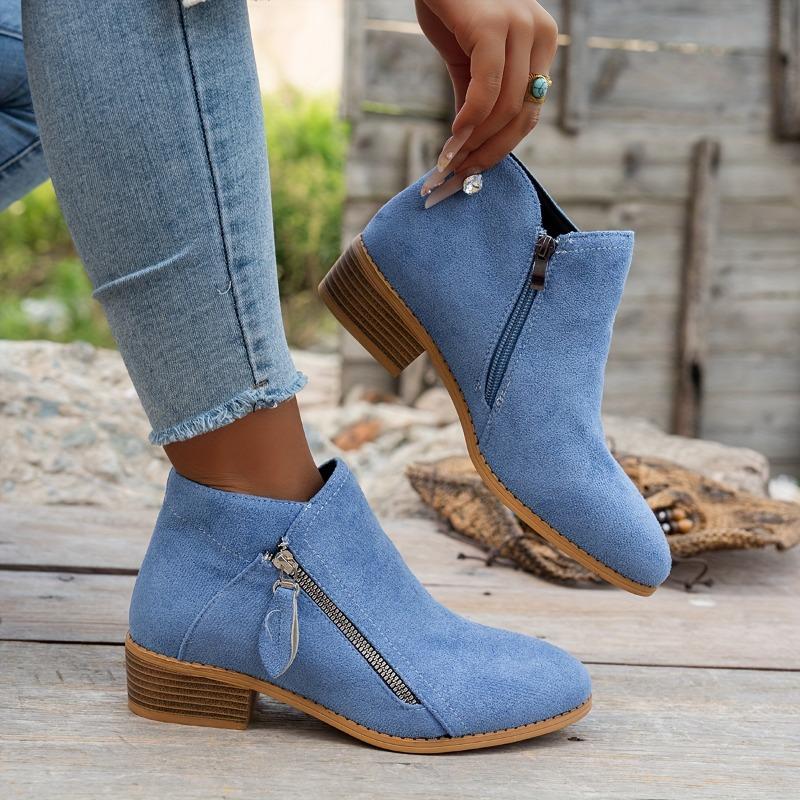 Eleganta slip-on ankelstövlar för damer, spetsig tå, vinterstövlar med dragkedja, dämpad TPR-sula