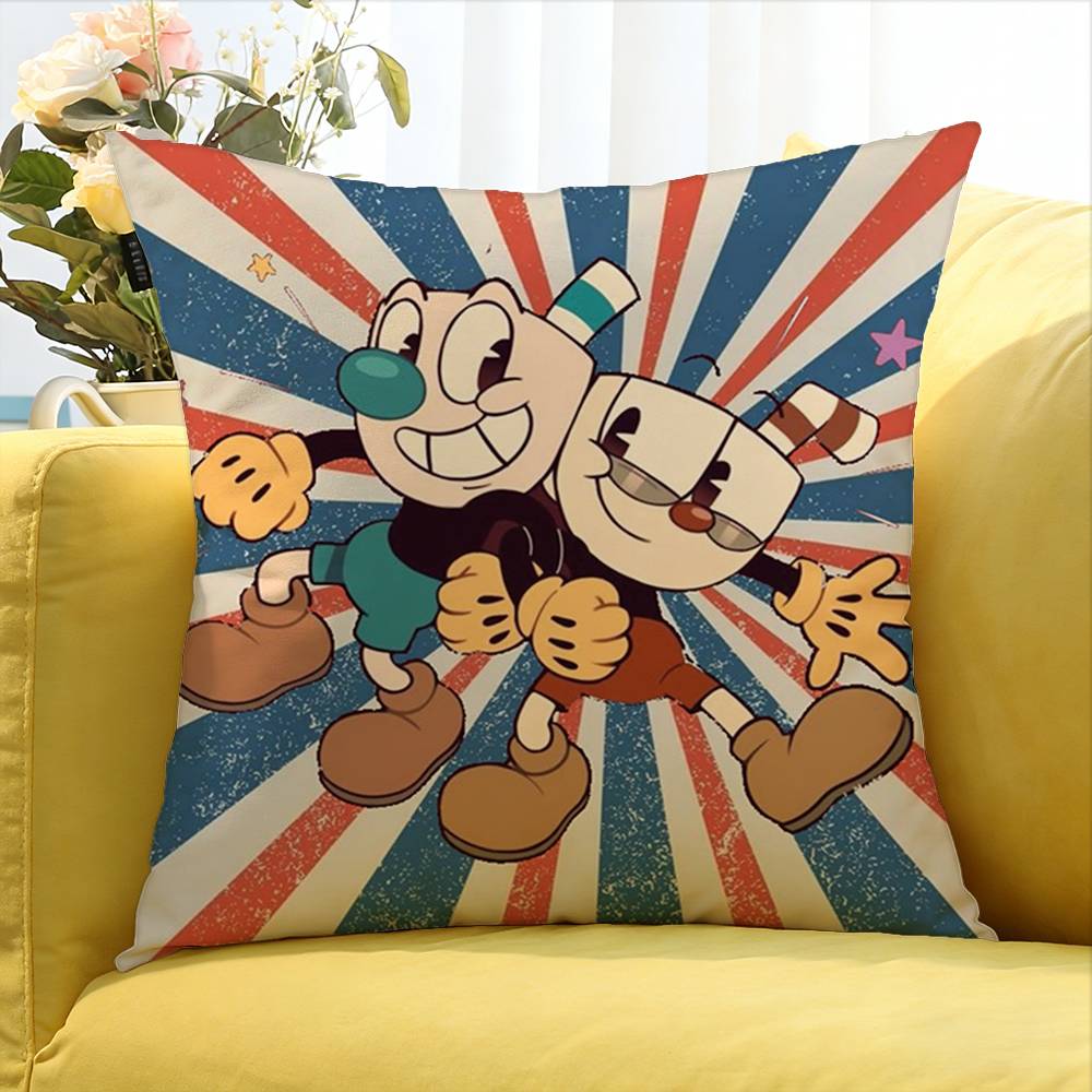 P-Popular C-Cuphead Game Various Sizes Square Pillow Case For Car Home Bedchamber Decor Peach skin 18*18(CM)-1Pcs