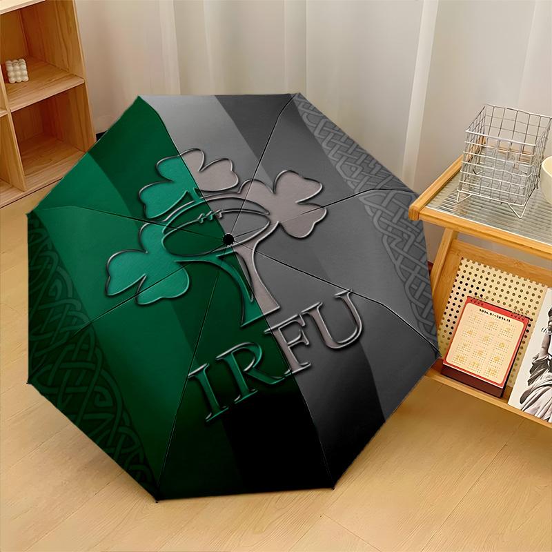 Ireland Rugby Print Auto 8?Ribs Folding Umbrella Wind Resistant Lightweight Automatic Umbrella For Daily Travel