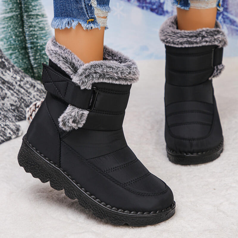 Retro Waterproof Fabric Snow Boots Women 2025 Winter Warm Short Plush Ankle Booties Casual Non Slip Hiking Sneakers Size 43