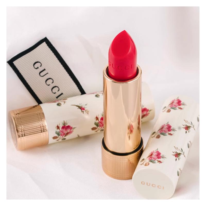 Gucci lipstick Golden Tube Small Floral Lipstick, Colorful Silk Lip Balm, Creamy Moisturizing, Colored Glass Lip #25 Mikaili Red No Gift Box Gift Bag