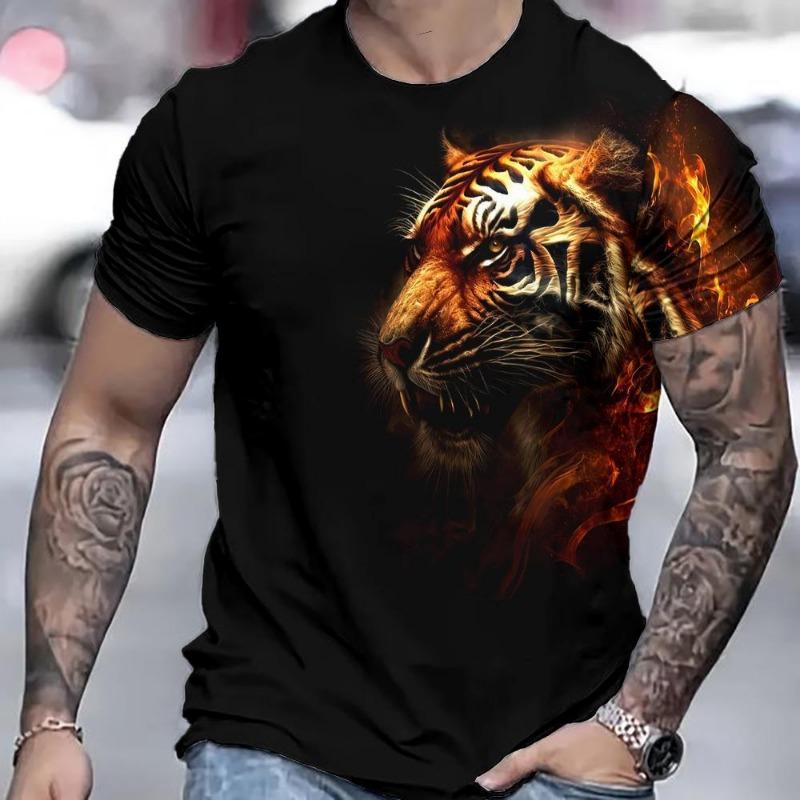 Summer Men's Tiger 3D Printed Pullover Loose Casual Round Neck Short Sleeved Shirt T-Shirts Men’s