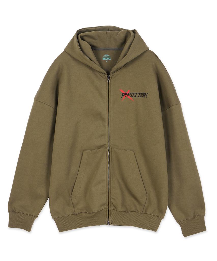 Astral Projection Projection X Oversized Wide Shoulder Zip-Up Hoodie_Green Brown