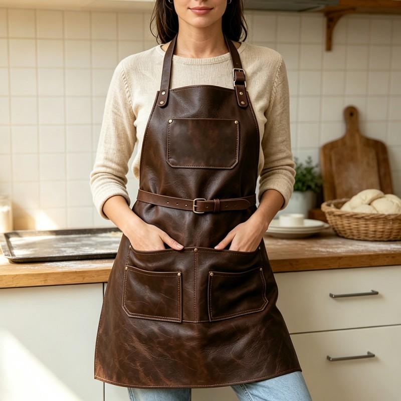Adjustable PU Leather Work Apron With